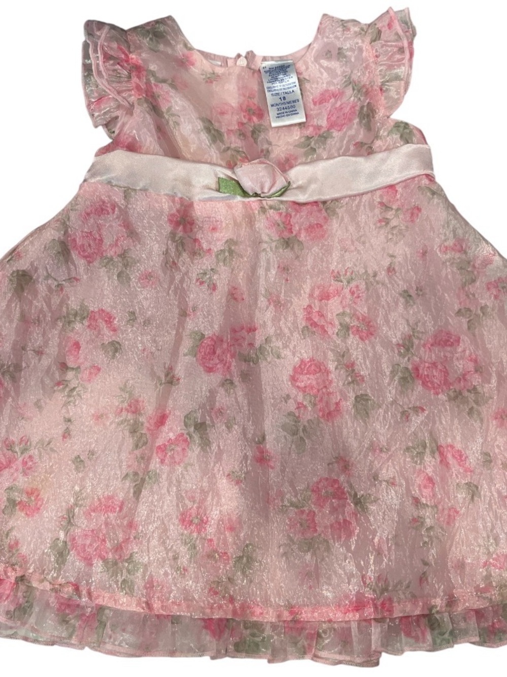 Vintage 90s/y2k Baby Togs Baby Girl Pink Floral Dress with Satin Waist Bow